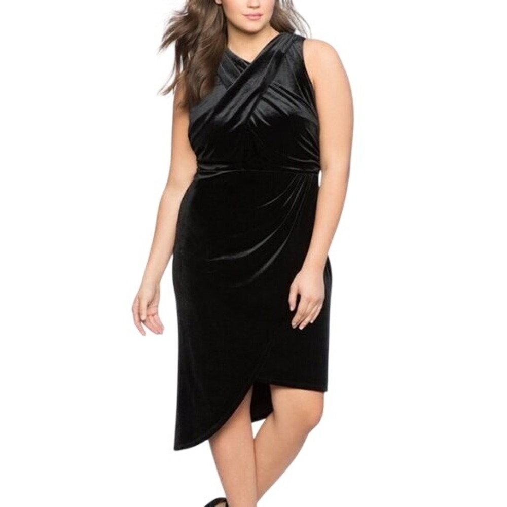 Eloquii Black Velvet Surplice Crossover Tulip Hem Cocktail Dress Plus Size‎ 20